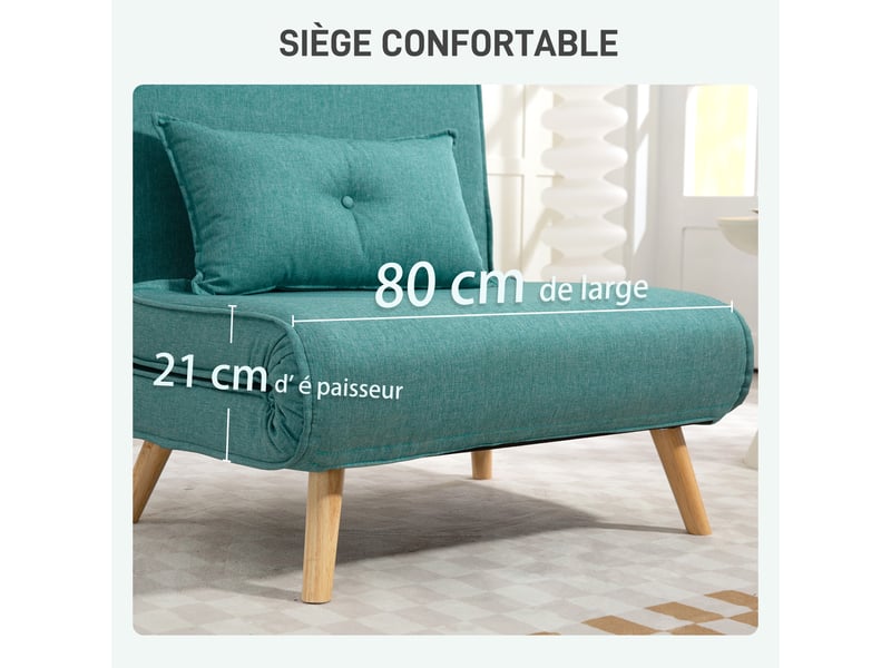  Fauteuil convertible 1 place clic-clac en tissu vert 80x75x87 cm  - Conforama E