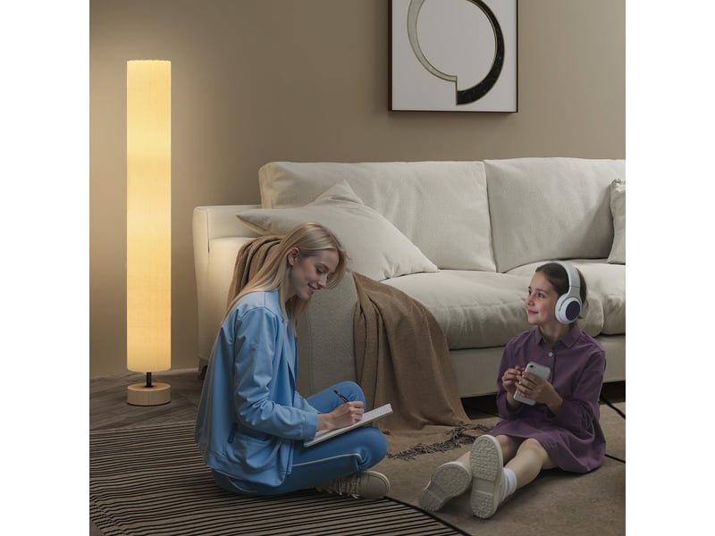  Lampadaire sur pied de salon avec abat-jour en lin, interrupteur à pied, 2 x douille e27, beige, 120 cm  - Conforama W