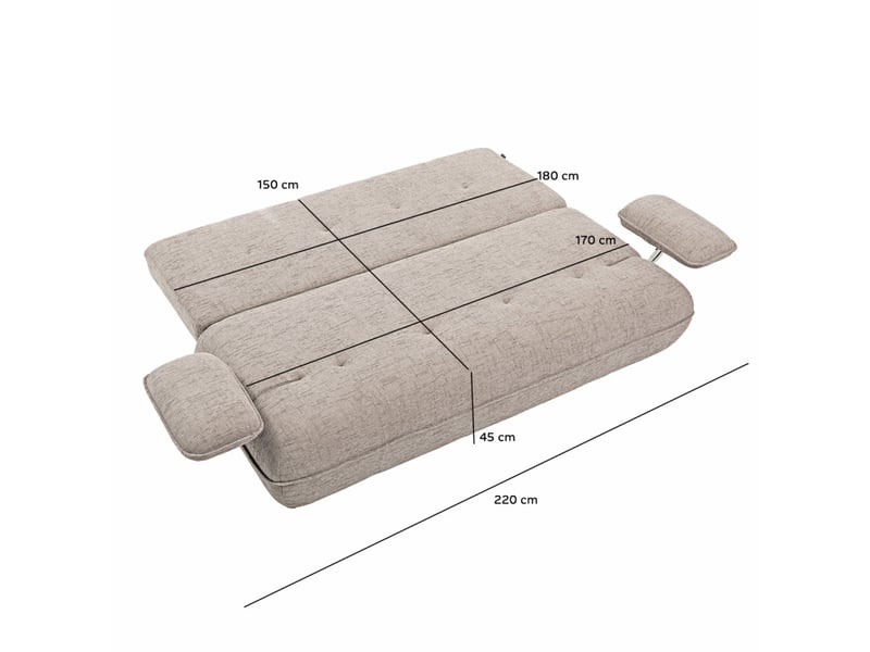  Canapé droit convertible 3p tissu taupe accoudoirs amovibles – ramona  - Conforama E