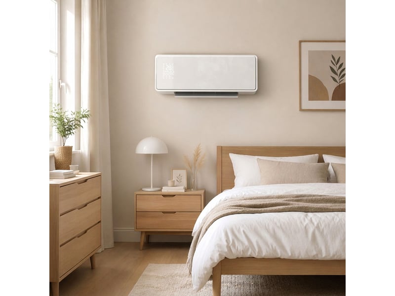  Chauffage électrique mural en céramique 2000 w, ventilateur, thermostat, minuterie, télécommande, panneau en verre, blanc  - Conforama D