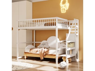 Lit mezzanine 140x200 cm <strong>MERAX</strong>  <strong>lit enfant blanc</strong> coloris blanc