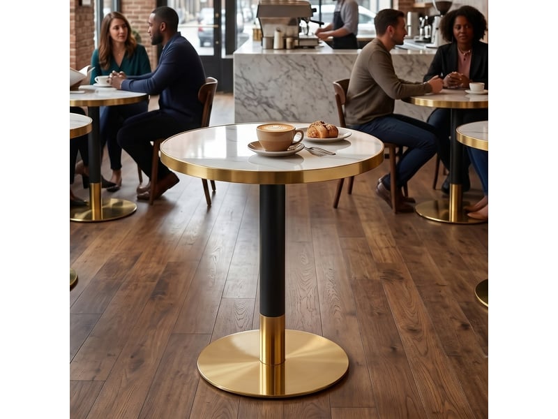  Table basse ronde, avec plateau effet marbre, bord doré et structure métal, pour salon chambre balcon, ø 60 × 73.7 cm  - Conforama C