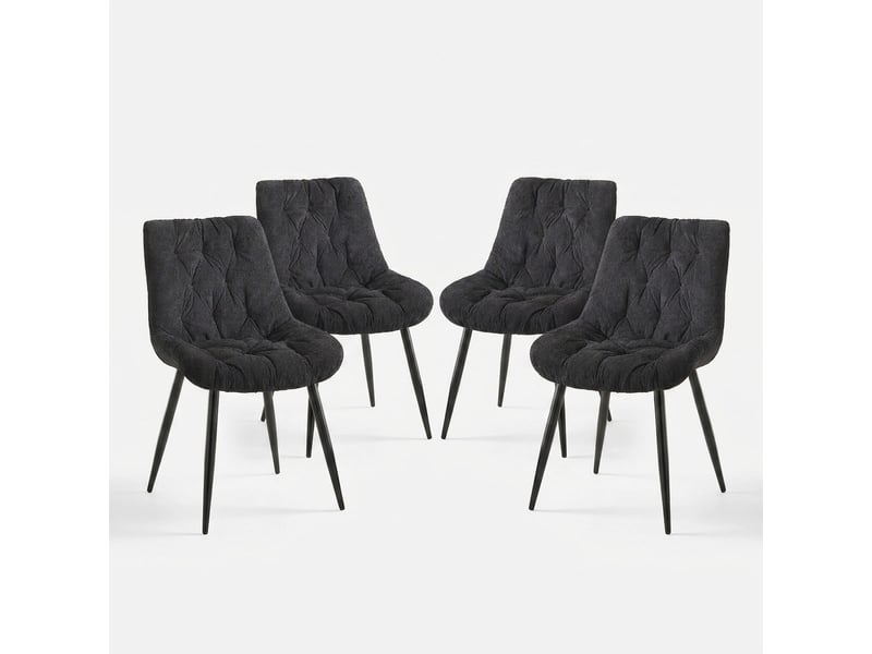  Lot de 4 chaises rembourrées en velours pour salle à manger flora - noir  - Conforama A