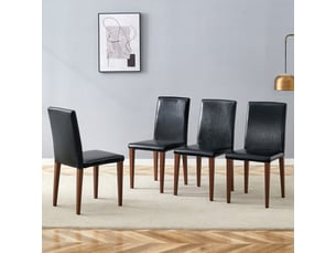 Lot de 4 chaises de salle à manger en cuir synthétique noir pieds métal effet noyer