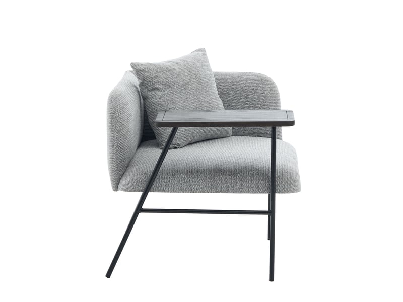 Fauteuil avec table d’appoint et poches de rangement, assise rembourrée en chenille gris, 86 × 72 × 71 cm - Conforama A