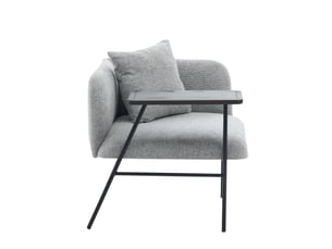Fauteuil avec table d’appoint et poches de rangement, assise rembourrée en chenille gris, 86 × 72 × 71 cm