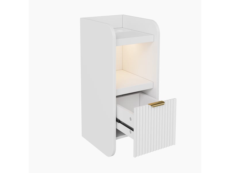  Lot de 2 tables de chevet, 30x25x60 cm, bout de canapé étroit avec led et station de charge usb, meuble de nuit moderne à 1 tiroir motif vague, blanc  - Conforama D