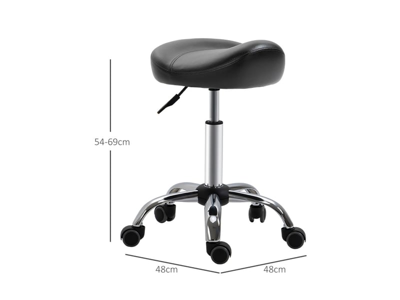  Tabouret de travail 48x48x54-69 cm à roulettes réglable en hauteur et pivotant, similicuir noir, charge max. 120 kg  - Conforama C