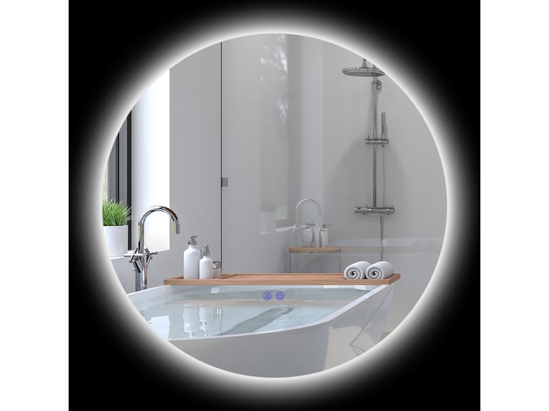  Miroir rond lumineux led de salle de bain ø 70 cm mural avec éclairage interrupteur tactile système antibuée 35 w gris  - Conforama B