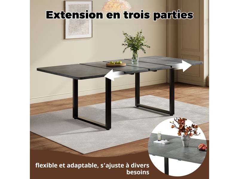  Table à manger extensible 140180220 x 80 cm, 6 à 10 personnes, coloris gris Jamama eleni - Conforama D
