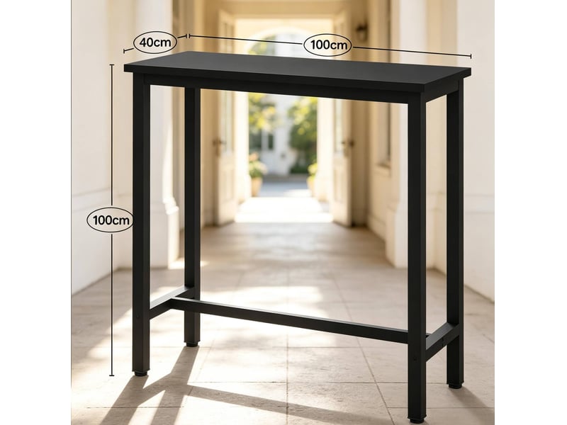  Table de bar rectangulaire avec structure métallique et plateau en bois noir style industriel pour cuisine et salon  - Conforama C