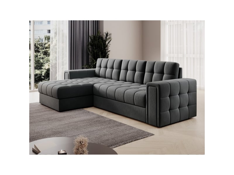  Canapé d'angle convertible kapitara gris foncé réversible avec coffre de rangement  - Conforama E