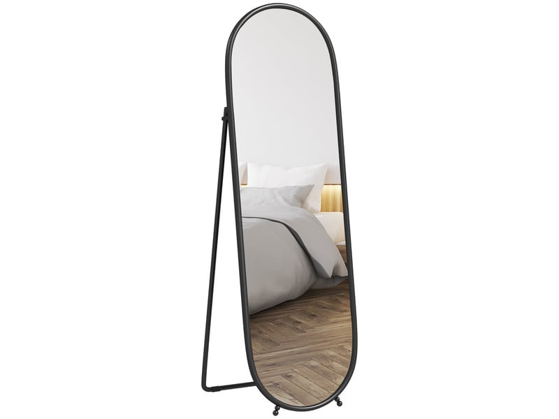  Grand miroir sur pied, miroir ovale, cadre en métal noir, avec support pour entrée, chambre, dressing, 40 x 160 cm  - Conforama A