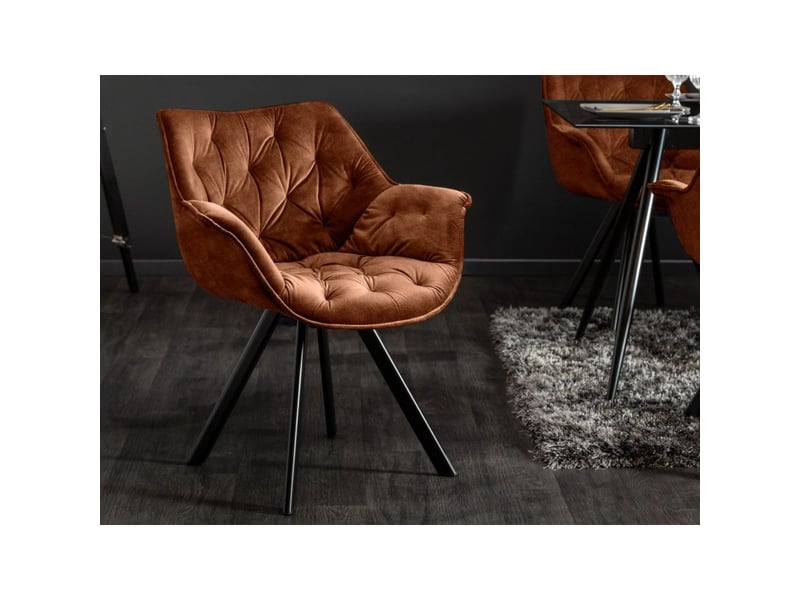  Lot de 2 chaises design comfy pivotantes à 180° en velours marron capitonné et pieds noirs  - Conforama B