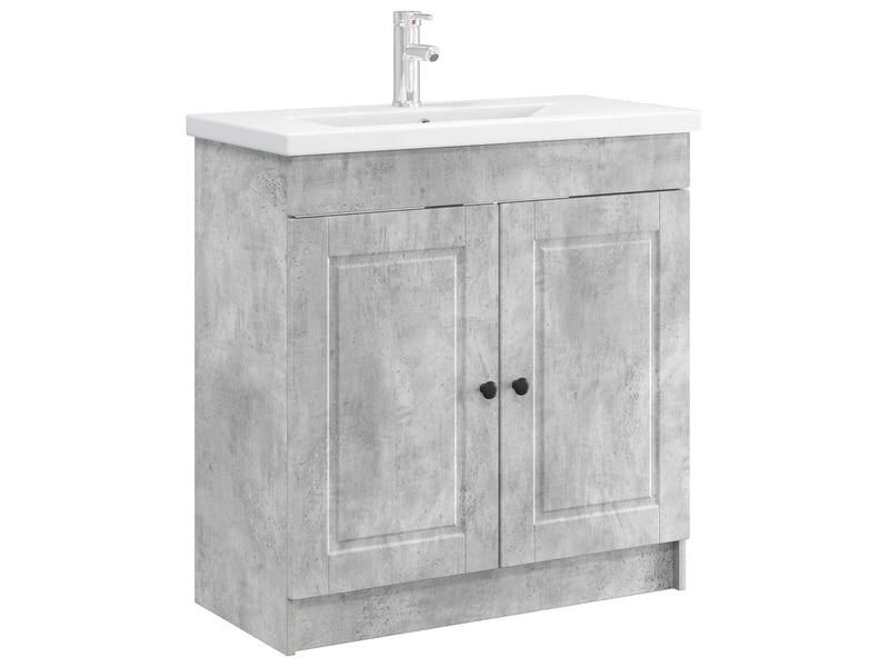 Armoire sous évier de salle de bain, meuble de rangement gris béton shl3086  - Conforama C