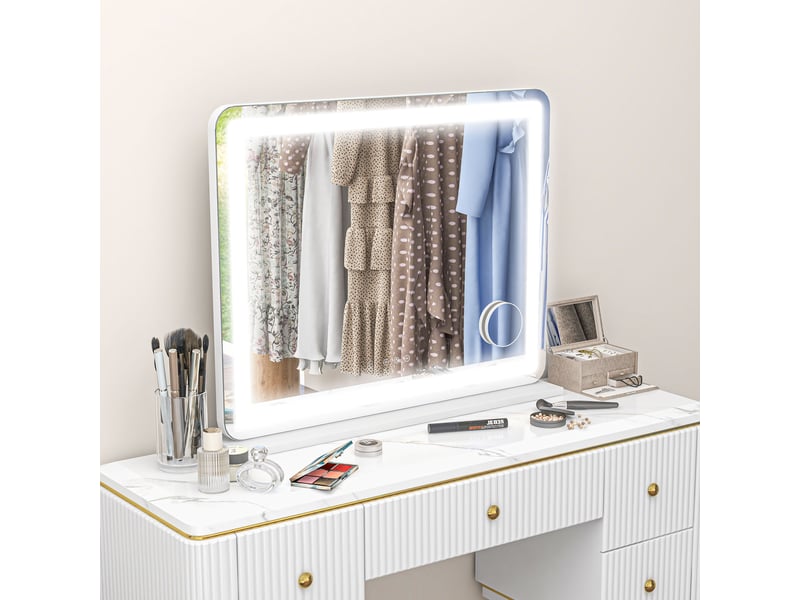  Miroir lumineux led intensité 3 modes d'éclairage, grossissement 10x,  port de charge usb, touche tactile - 80 x 62 cm  - Conforama D
