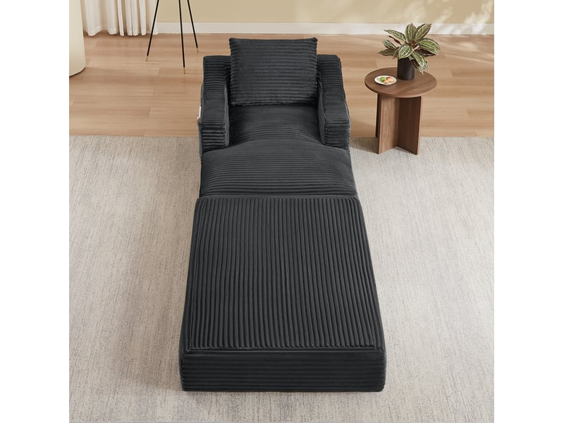  Canapé droit convertible 1 place en velours côtelé gris foncé, avec module double couche pour se détendre  - Conforama E