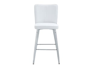 Lot de 2 chaises de bar 44x44x101cm avec dossier, assise mousse 6,6 cm, pieds métal argenté, revêtement pu blanc