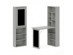 Bureau mural pliable 98 x 51 x 153 cm gris foncé et noir en mdf et bois de pin, avec étagères et tableau noir
