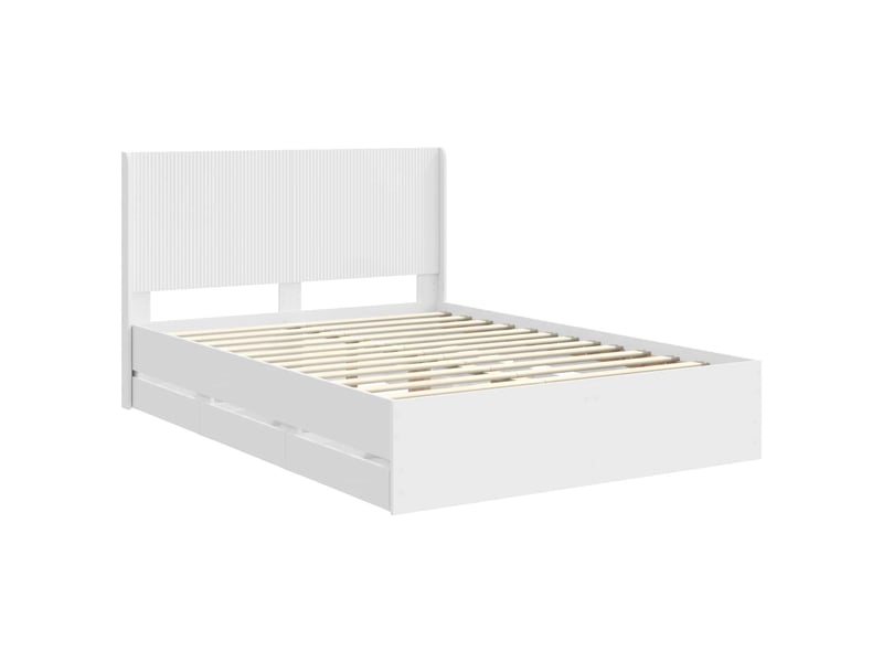 Lit double- lit adulte - cadre de lit avec rangement et tête de lit blanc 150 x 200 cm - Conforama C