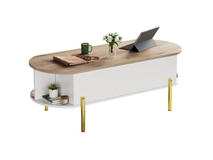 Table basse relevable avec compartiment caché, 7 niches de rangement et 4 pieds métalliques, pour salon, 120 × 50 × 43 cm