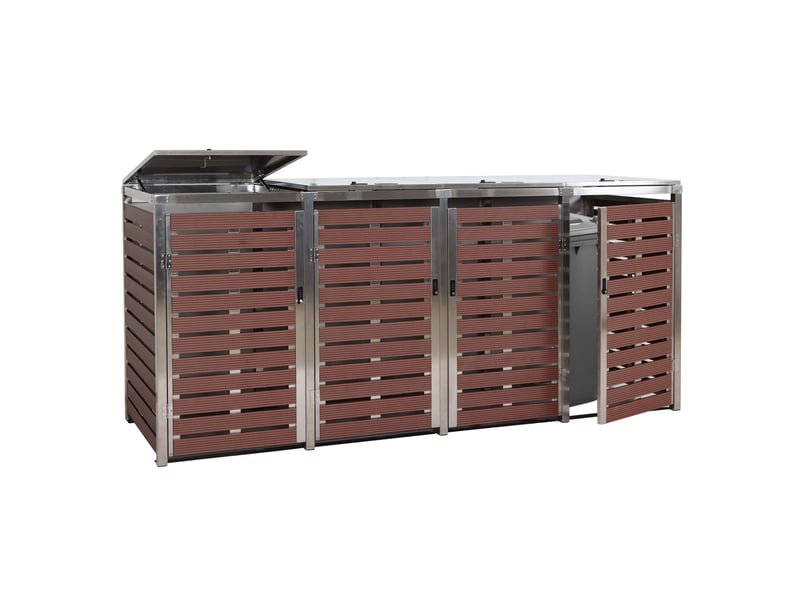  Abri pour 4 poubelles cache-poubelles extérieur 120 x 264 x 85 cm wpc et acier inoxydable aspect bois noyer 04_0007561  - Conforama B