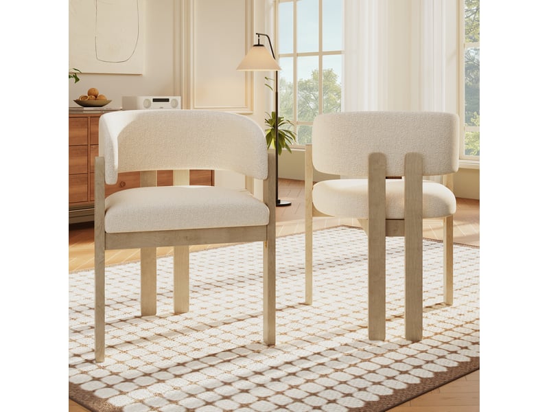 Lot de 2 chaises de salle à manger avec accoudoirs 60x51x80 cm beige bouclé et bois naturel - Conforama B