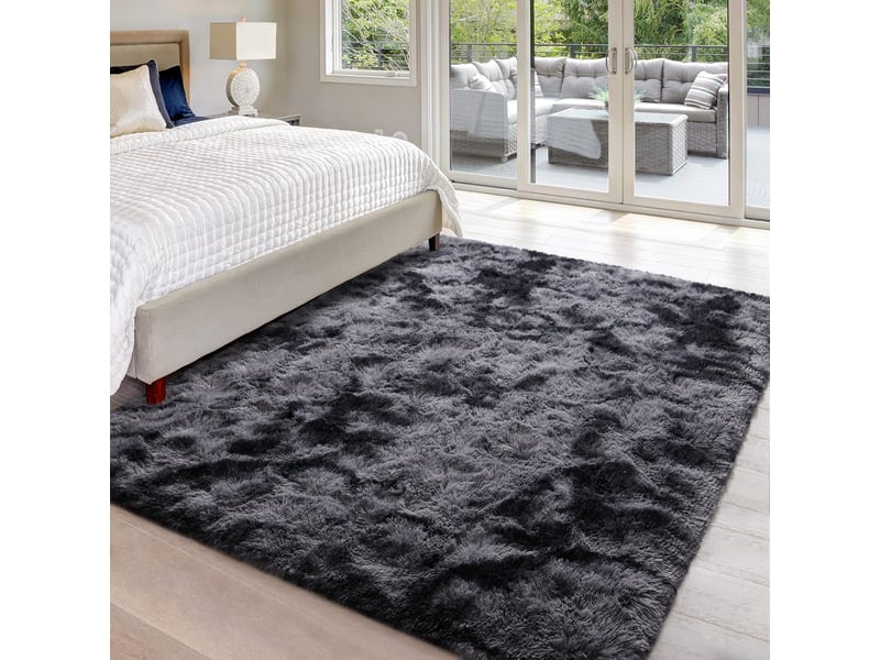  Tapis de salon gris, à poils longs, doux, en laine de soie antidérapante, mesurant 100 x 200 cm  - Conforama C
