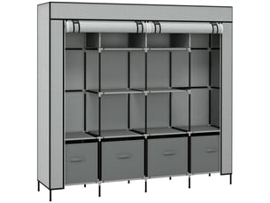 Armoire en tissu avec 2 tringles, 10 compartiments et 4 tiroirs pour chambre et entrée 166×42,5×169,5 cm gris foncé