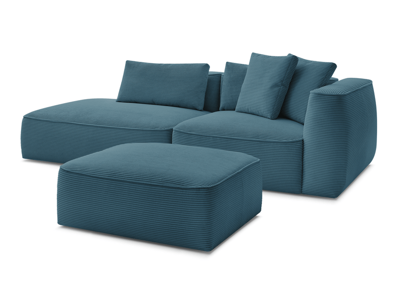  Bobochic canapé droit fixe 3 places leopold velours côtelé avec pouf bleu clair  accoudoir droit LEOPOLD - Conforama A