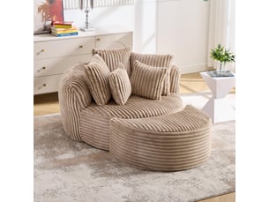 Fauteuil rond avec pouf - 168x123x63 cm - canapé lit lounge velours côtelé avec 5 coussins sans structure rigide - camel