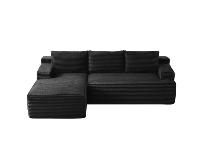  Canapé d'angle modulable - 4 places - sans montage - assise profonde - velours côtelé - design moderne - assise confortable - canapé de salon - noir CozyNest - Conforama A