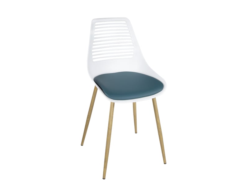  Lot de 2 chaises de cuisine vintage geos avec dossier ajouré, assise rembourrée blanc et bleu  - Conforama C