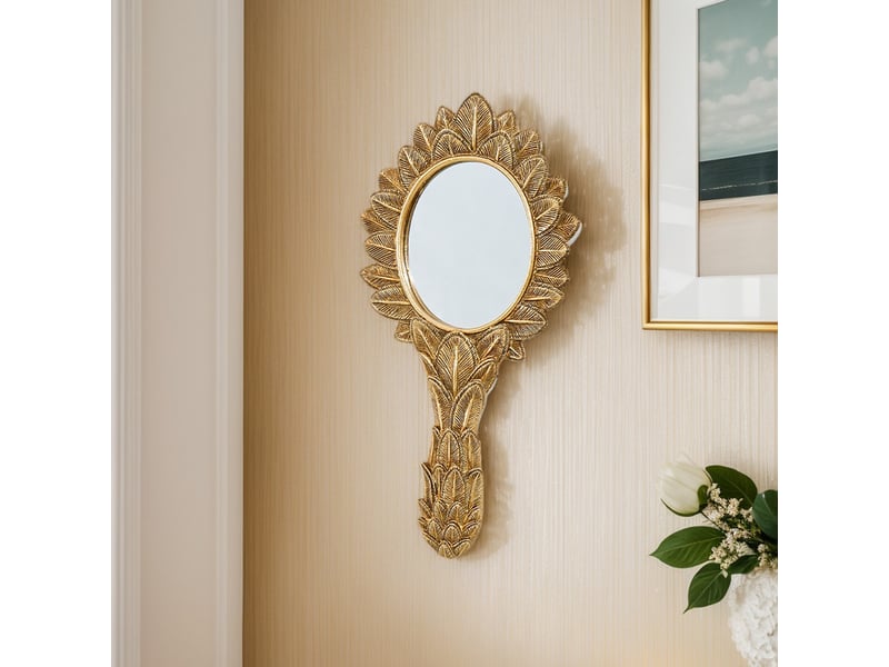  Miroir suspendu en résine avec motif de feuilles – miroir en relief de style européen – décoration bohème pour salon ou bureau – 23,5 x 11,5 cm  - Conforama C