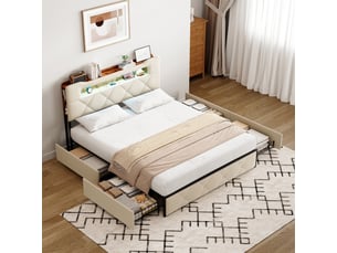 Lit 2 places 160x200 cm <strong>SANS MARQUE</strong> <strong></strong> coloris beige