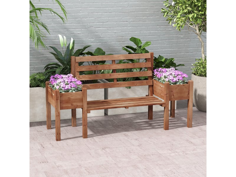  Banc de jardin avec jardinières, en bois, 184 cm x 59 cm x 95 cm, marron  - Conforama D