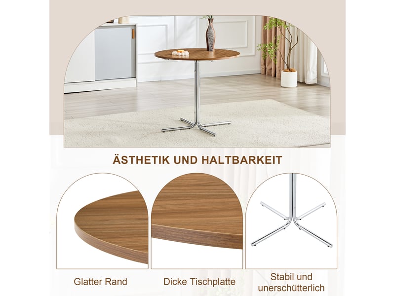 Table ronde,85x85x76 cm,mdf,effet noyer et métal chromé - Conforama E