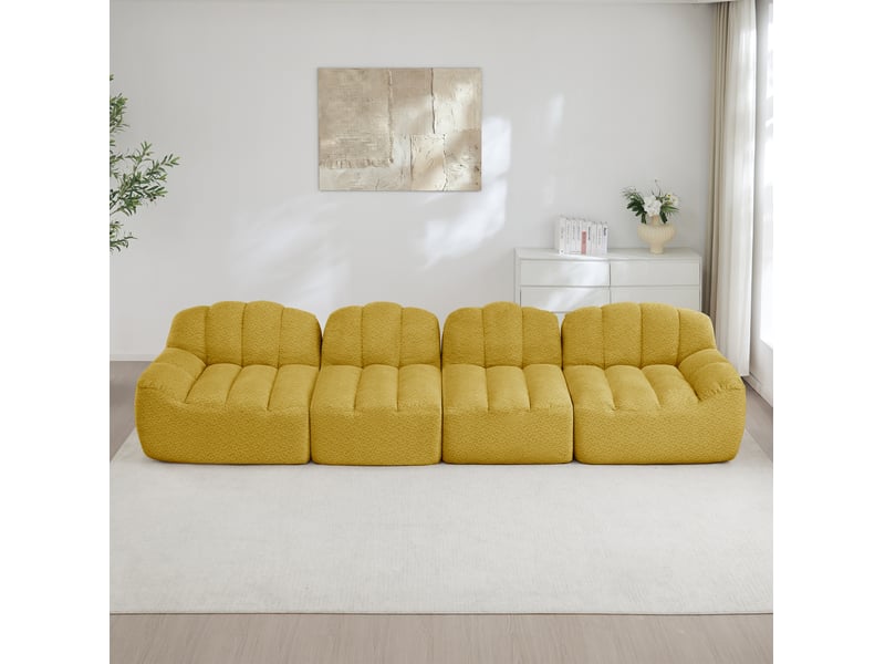  Canapé modulable 4 places 366x104x79 cm, sans montage, granuleux, mousse 32d, jaune  - Conforama B