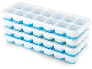 Set de 4 plateaux à glaçons en silicone avec couvercle, plateau à glaçons carré facile à enlever (bleu) - ljy1837fxn