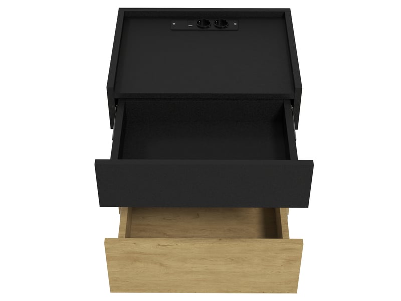  Table de chevet 2 tiroirs avec charge sans fil et led noir et bois 50x40x50 cm W3056P466186 - Conforama A