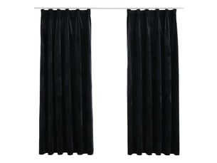 Lot de 2 rideaux occultants, rideaux black-out avec crochets velours noir 140x175 cm cf44898