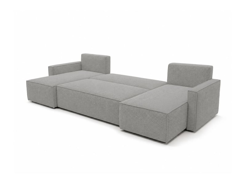  Farah - canapé d'angle panoramique convertible 6 places accoudoirs slim en tissu bouclettes texturées  - Conforama C