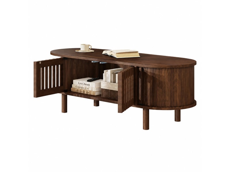  Table basse ovale pour salon avec rangement fermé, 100 x 40 x 38 cm, couleur noyer  - Conforama A