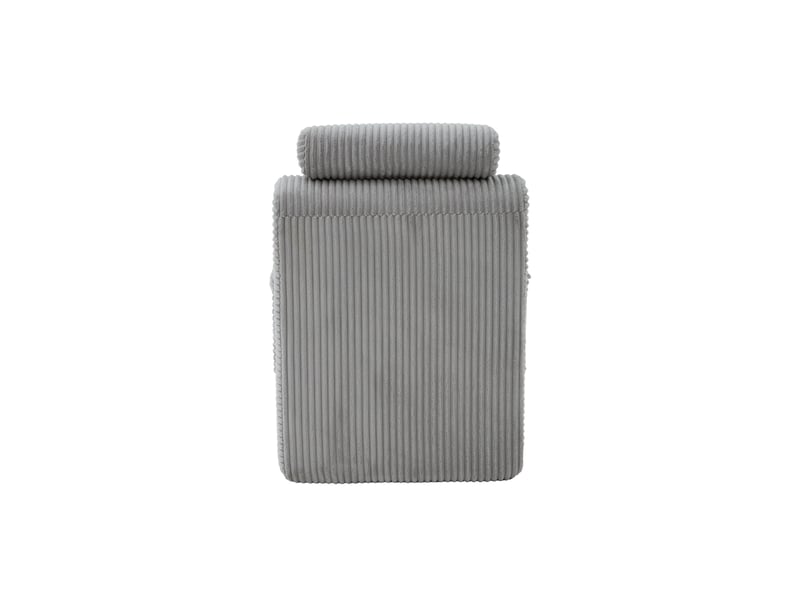  Fauteuil relax fixe en velours côtelé gris clair, avec repose-jambes et poche latérale pour vos moments détente  - Conforama D