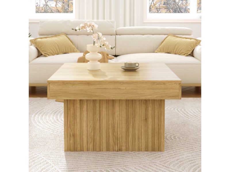Table basse bois moderne - plateau bois et socle mdf - design contemporain, robuste et polyvalente - 79x79x46 cm - Conforama B