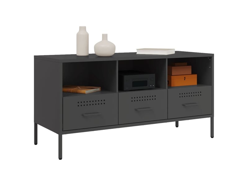  Meuble tv - banc tv - meuble de rangement noir 100,5x39x50,5 cm acier  - Conforama D