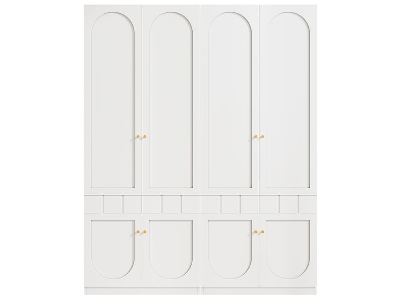  Armoire 2 portes avec penderie et tiroirs, finition laquée blanche, poignées métal, lot de 2, style moderne  - Conforama A