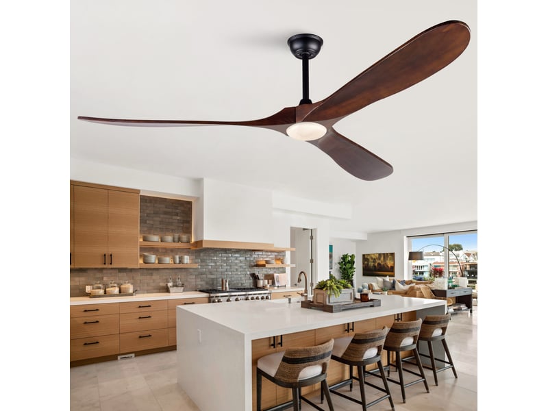  Ventilateur de plafond 70 pouces avec led, télécommande, 6 vitesses, moteur dc silencieux, noir et bois foncé  - Conforama E