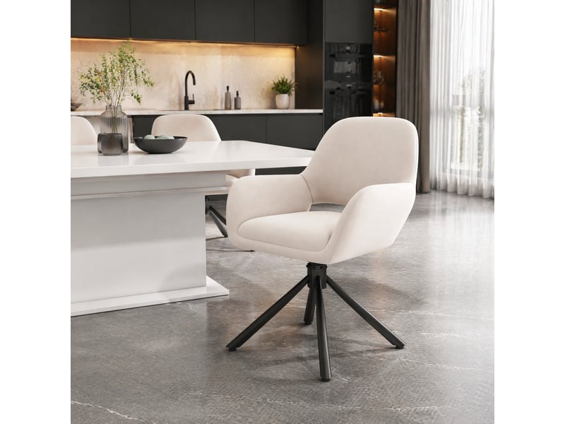  Lot de 2 chaises de salle à manger pivotantes avec accoudoirs en velours beige  - Conforama C