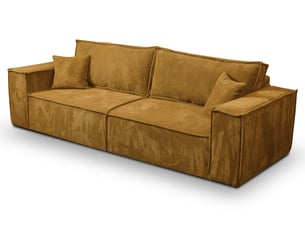 Canapé droit convertible 4 places Tissu orange avec coffre de rangement